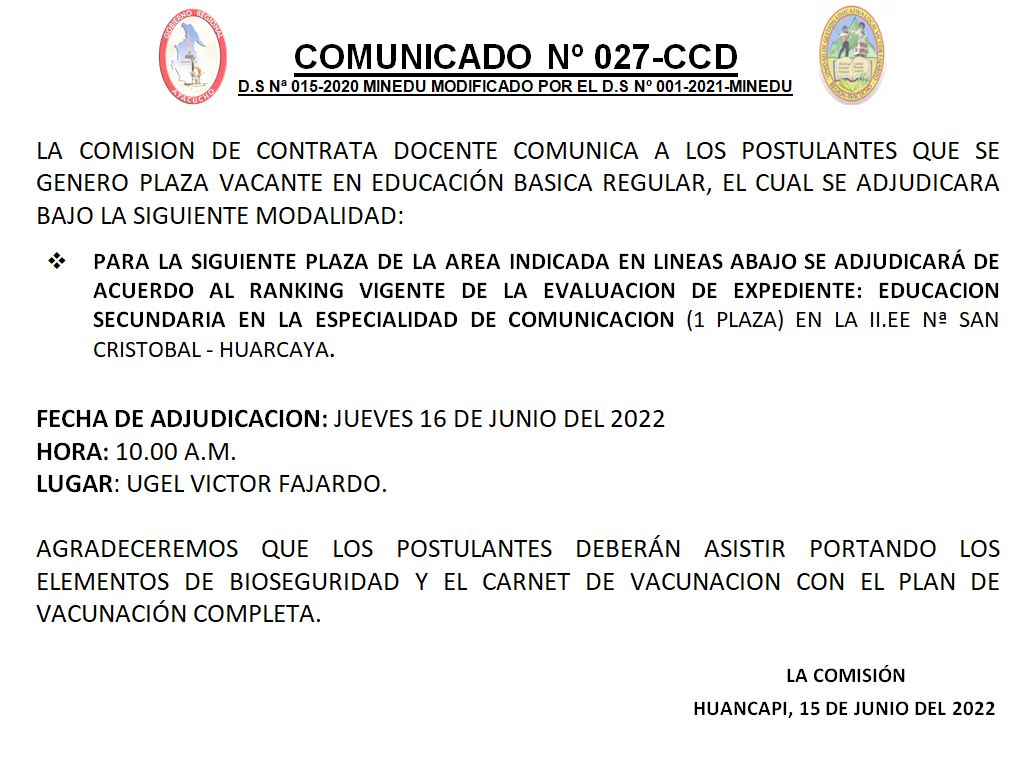 COMUNICADO 027 CCD