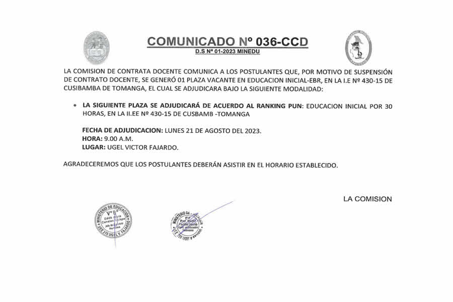 COMUNICADO CCD No 036