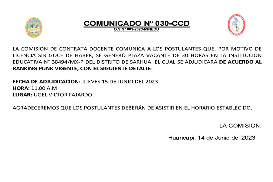 COMUNICADO No 30