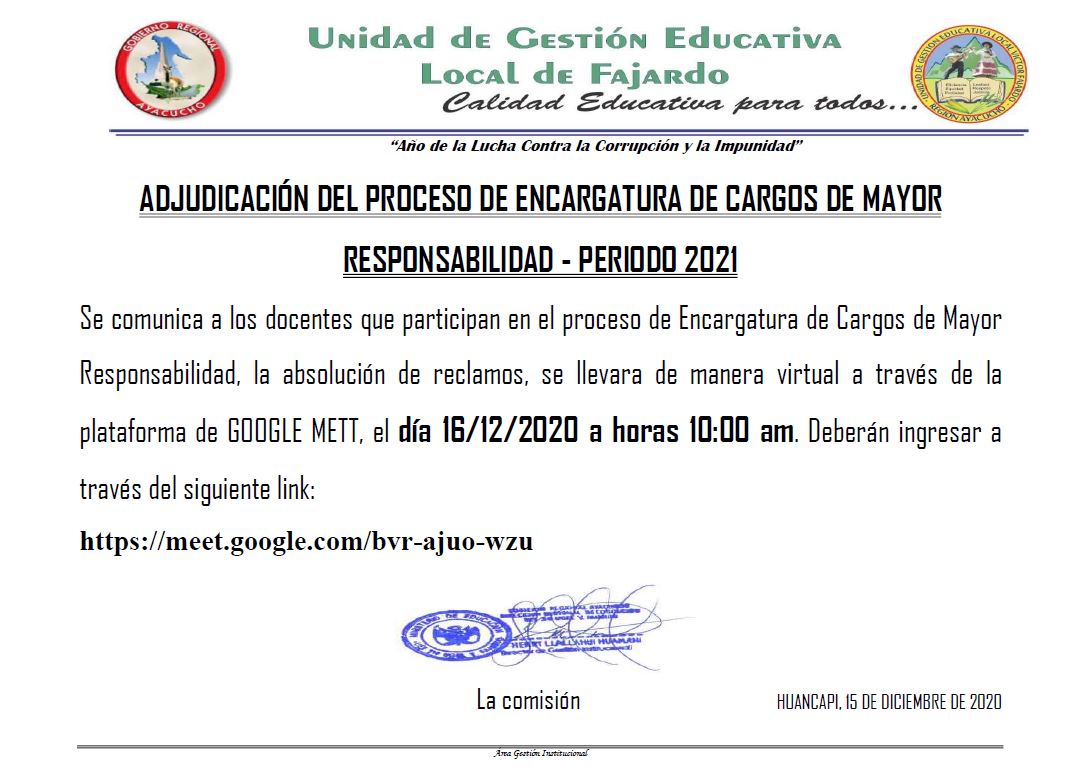 COMUNICADO ENCARGATURA D ECARGOS DIRECTIVOS