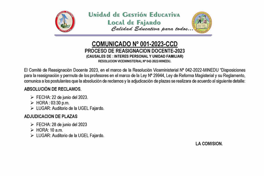 COMUNICADO No 001 REASIGNACION