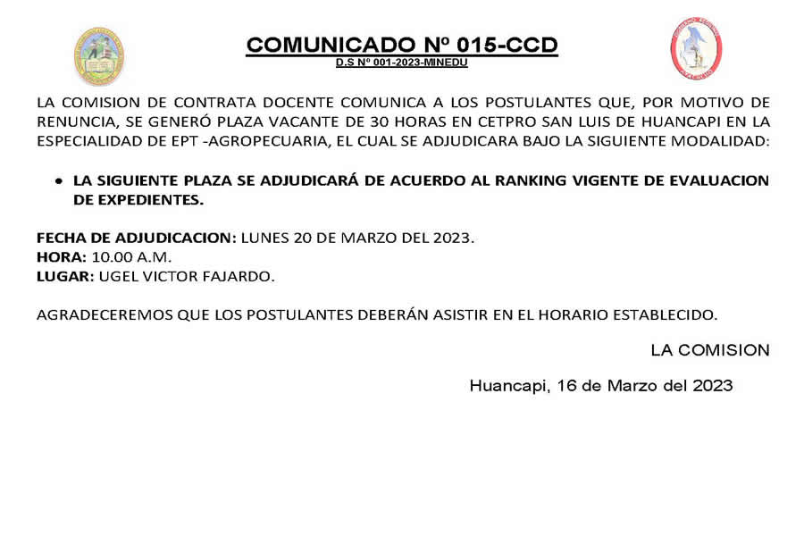 COMUNICADO No 015 l
