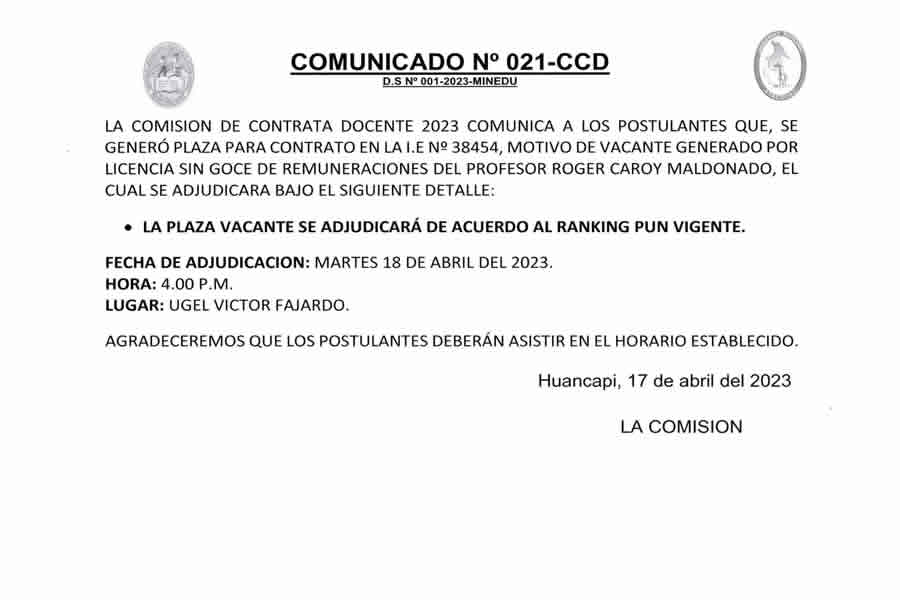 COMUNICADO No 021 CCD
