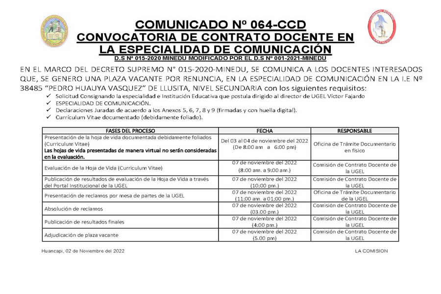 COMUNICADO No 064