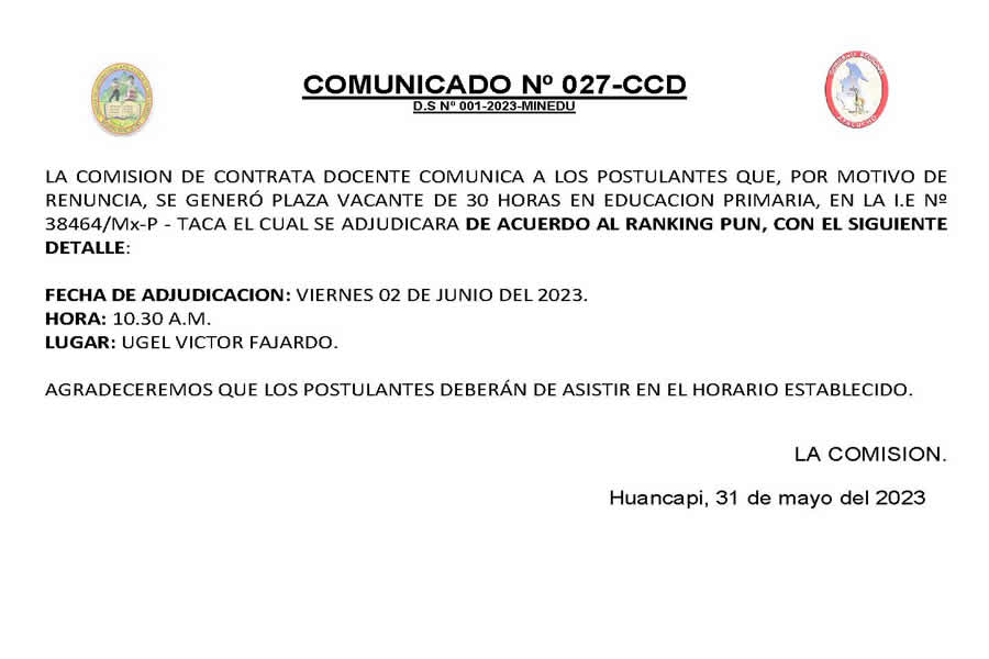 COMUNICADO No 27