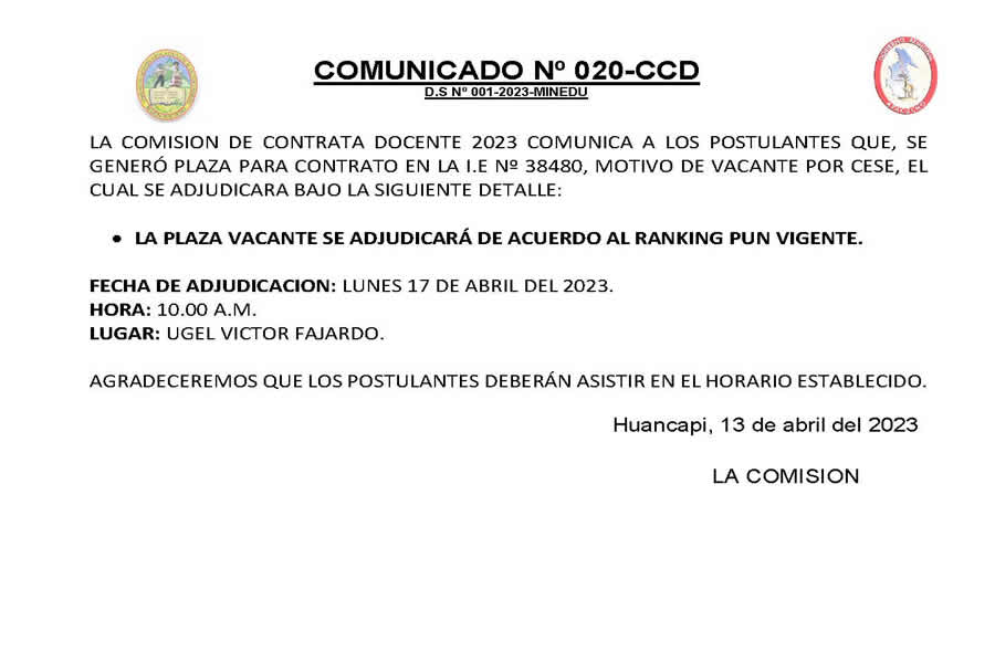 COMUNICADO No 020