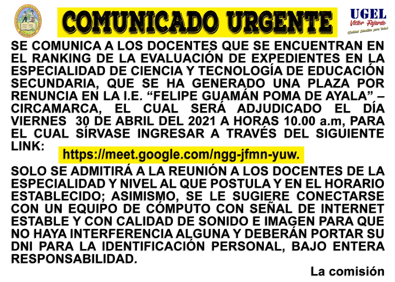 COMUNICADO URGENTE