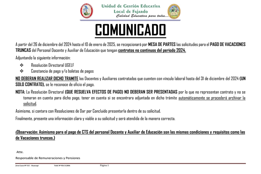COMUNICADO - VACACIONES TRUNCAS 2025
