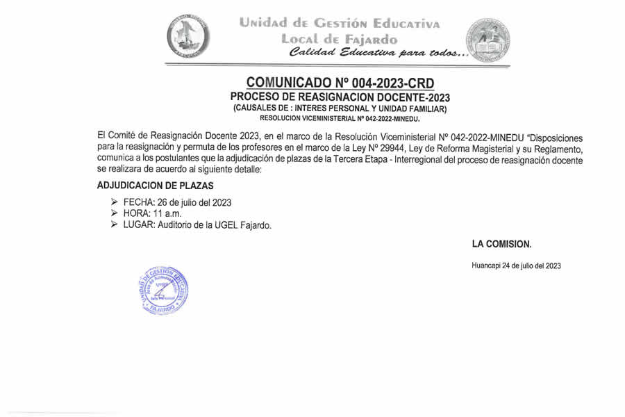 comunicado 04 Reasignación 2023